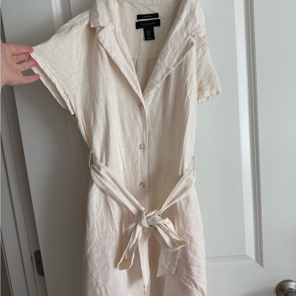 Tahari Beige Button-Down Midi Dress